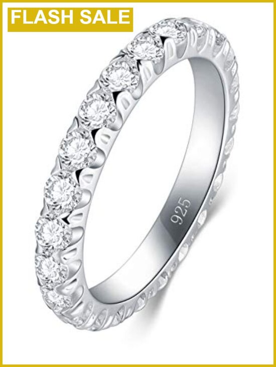 Jewelry - 925 Sterling Silver Eternity Band Ring for Women, Stacking Ring, Cubic Zirconia